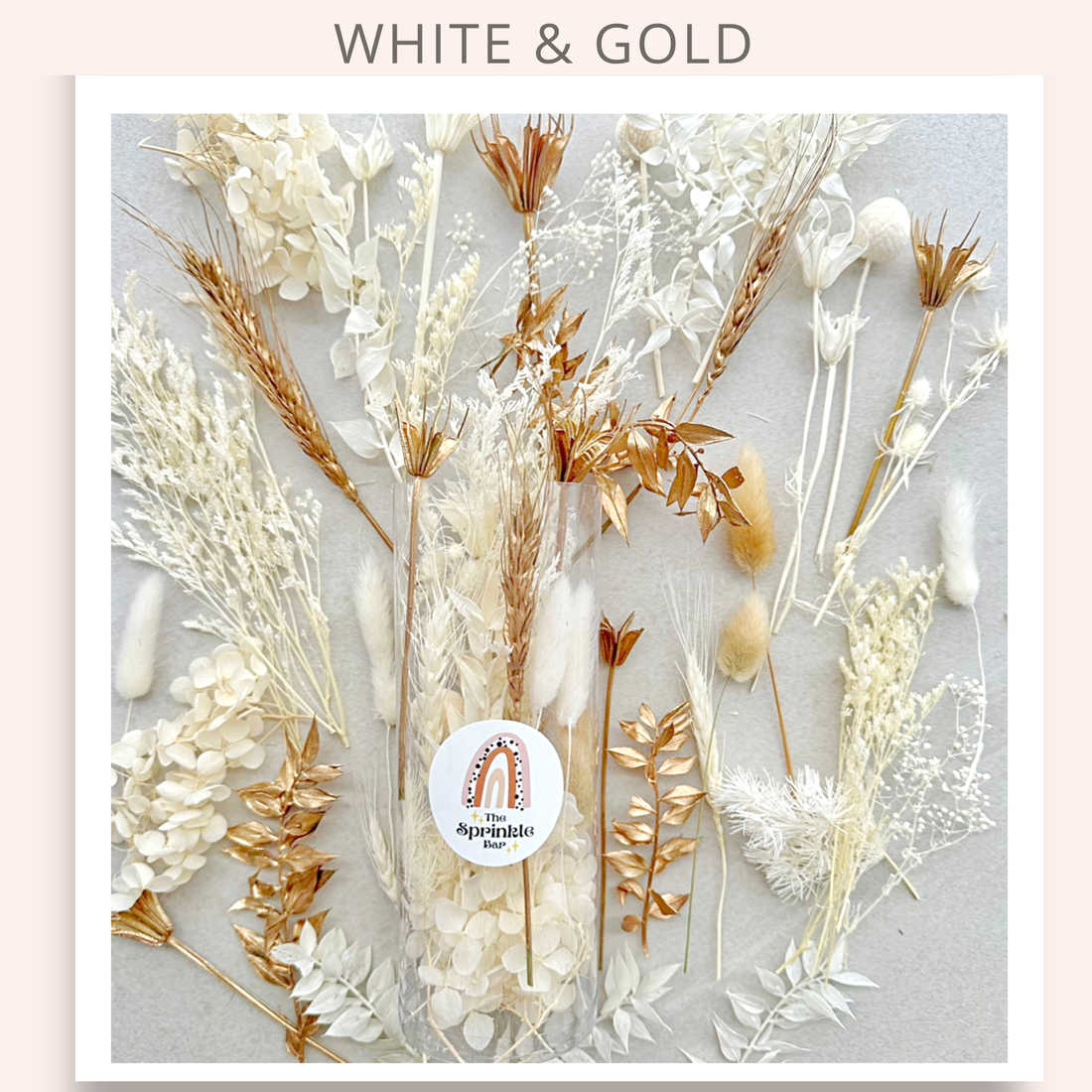 Off White & Gold Dried Floral Cake Topper - Bits and Bobs - Real Dried Flowers - DIY Resin Art Flowers