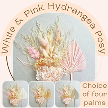 Load image into Gallery viewer, Dried Floral Cake Topper | Pink and White Posy with Hydrangea
