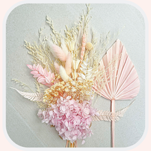 Load image into Gallery viewer, Dried Floral Cake Topper - Lilac Hydrangea Palm &amp; Posy
