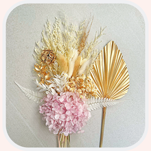 Load image into Gallery viewer, Dried Floral Cake Topper - Lilac Hydrangea Palm &amp; Posy
