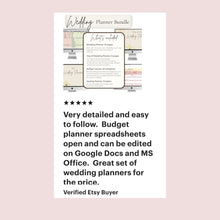 Load image into Gallery viewer, Wedding Planner Bundle, Google Sheets Wedding Budget, Wedding Checklist, Day of Wedding Planner, Seating Chart, Digital Wedding Template
