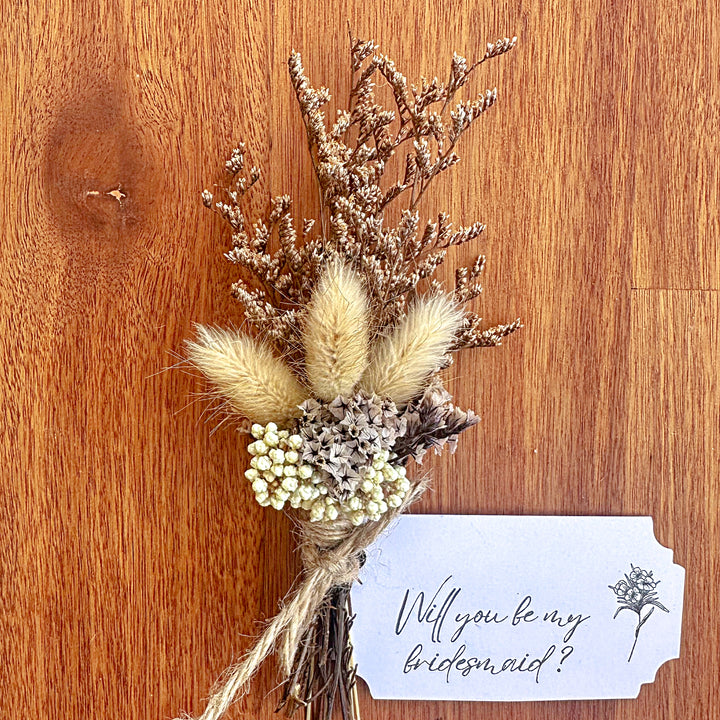 Natural Mini Posies with Personalised Gift Tag - Will You Be My Bridesmaid Gift - Flower Girl - Bridesmaid Proposal - Mini Bouquet