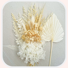 Load image into Gallery viewer, Dried Floral Cake Topper | Cream and White Posy with Hydrangea
