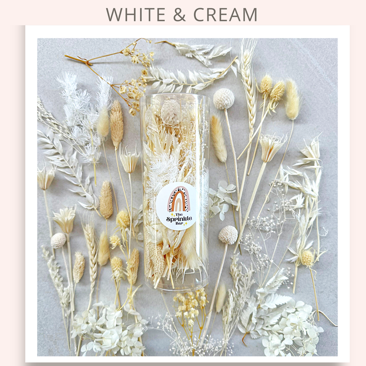 White & Cream Dried Floral Cake Topper - Bits and Bobs - Real Dried Flowers - DIY Resin Art Flowers