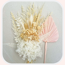 Load image into Gallery viewer, Dried Floral Cake Topper | Cream and White Posy with Hydrangea
