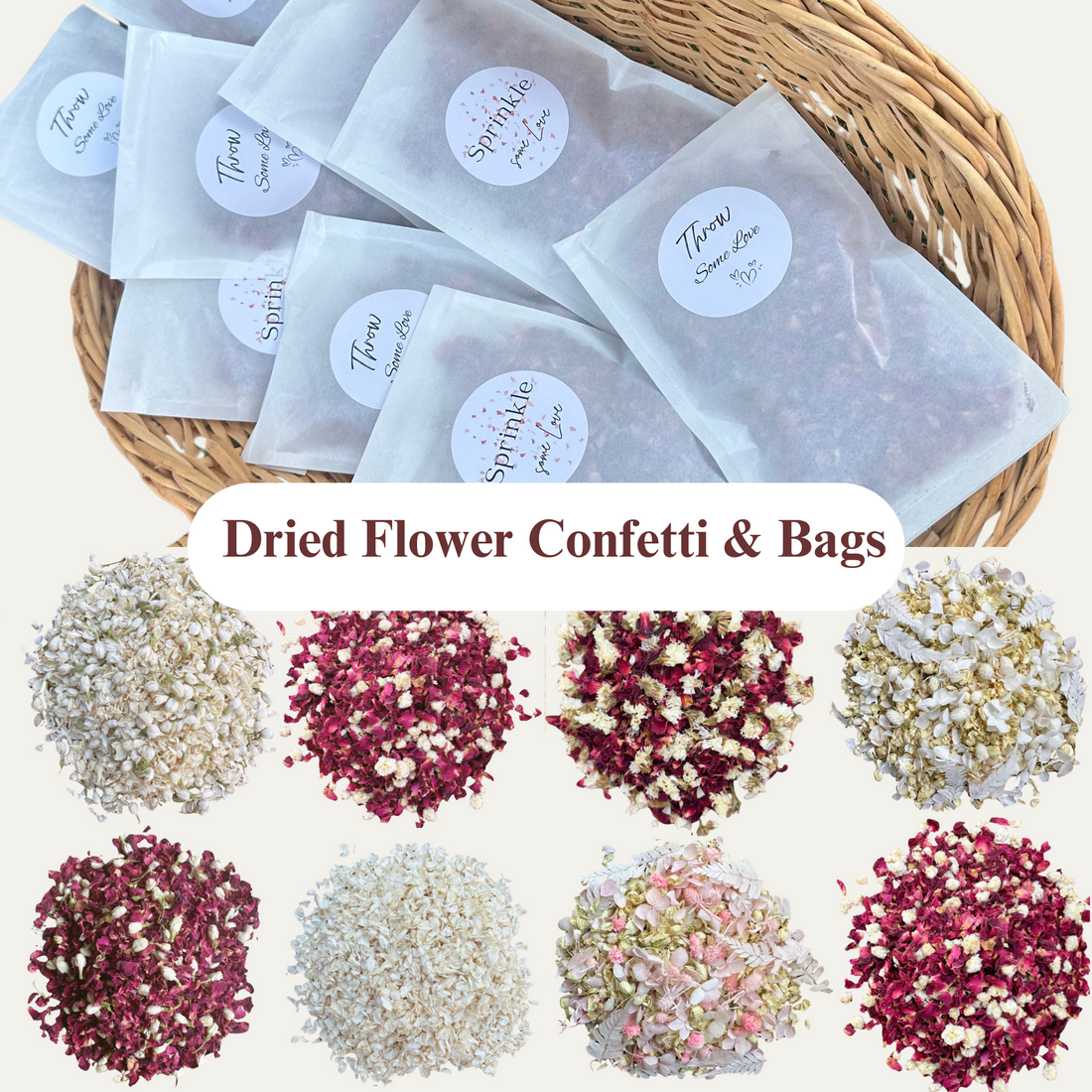 Dried Flowers Wedding Confetti & Biodegradable Bags for Wedding Guests